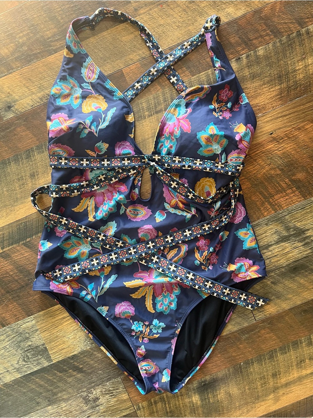 Coastal Blue Navy One-Piece Swimsuit with Multicolor Floral Print